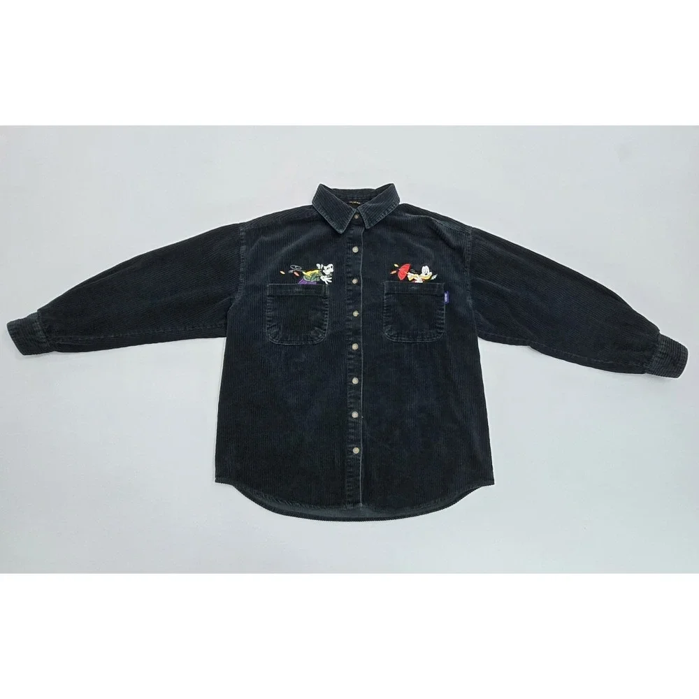 Vintage Mickey Unlimited Corduroy Shirt Mickey Goofy Embroidery Green Large